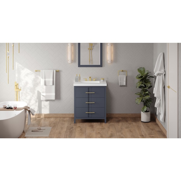 Jeffrey Alexander 30In. Blue Steel Katara Vanity, Lavante Cultured Marble Vessel Vanity Top, Intgrtd Rctngl Bowl VKITKAT30BSLAR - main